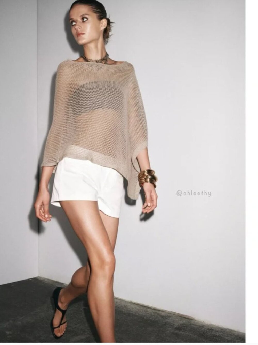 Zara METALLIC THREAD CUT-OUT KNIT CAPE